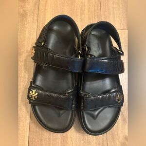 Tory Burch Black Sandals with Gold Accents
